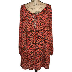 Nasty Gal Womens Plus Smocked Rose Blouson Peasant Party Midi Dress Size 22 Red